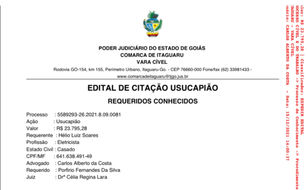 Edital de citação usucapião – 02, em Itaguaru Goiás, lote para construção urbana