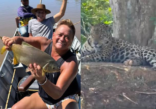 Leonardo vai a pescaria no MT e se depara com onça-pintada: “Olha que coisa linda!"