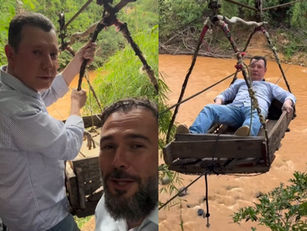 Deputado José Nelto arrisca a vida ao atravessar rio em tirolesa e anuncia R$ 1 milhão para construção de ponte em Niquelândia
