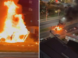 Goiânia: BMW pega fogo em avenida, causas do incêndio estão sendo investigadas