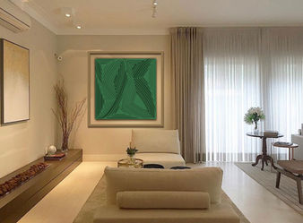 Arte digital de impressão FineArt na cor verde intenso sala Flavia Mesquita 
