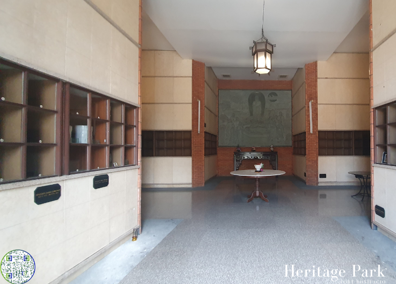 Interior view of Heritage Park Pavillion Columbary with niches and memorial art.