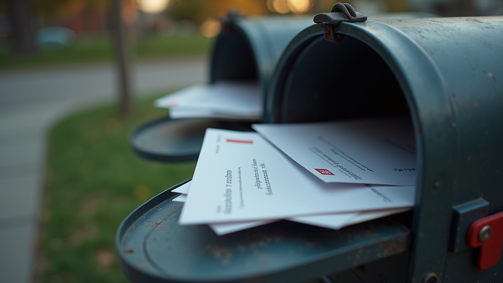 High angle view of a mailbox filled with personalized direct mail pieces