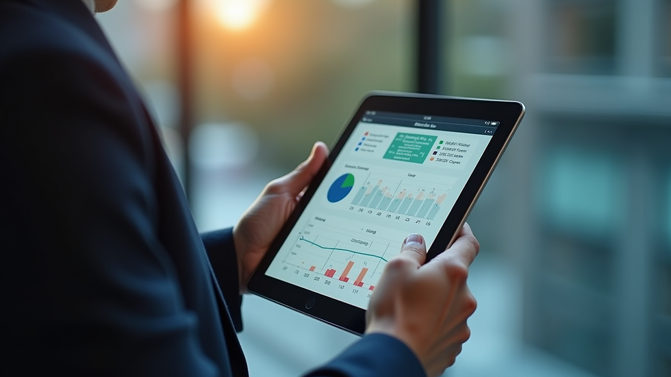 Close-up view of a person analyzing marketing data on a tablet