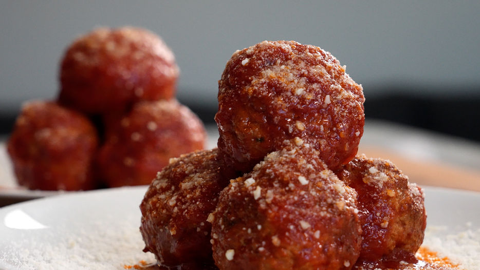 closeup of meatballs on a plate