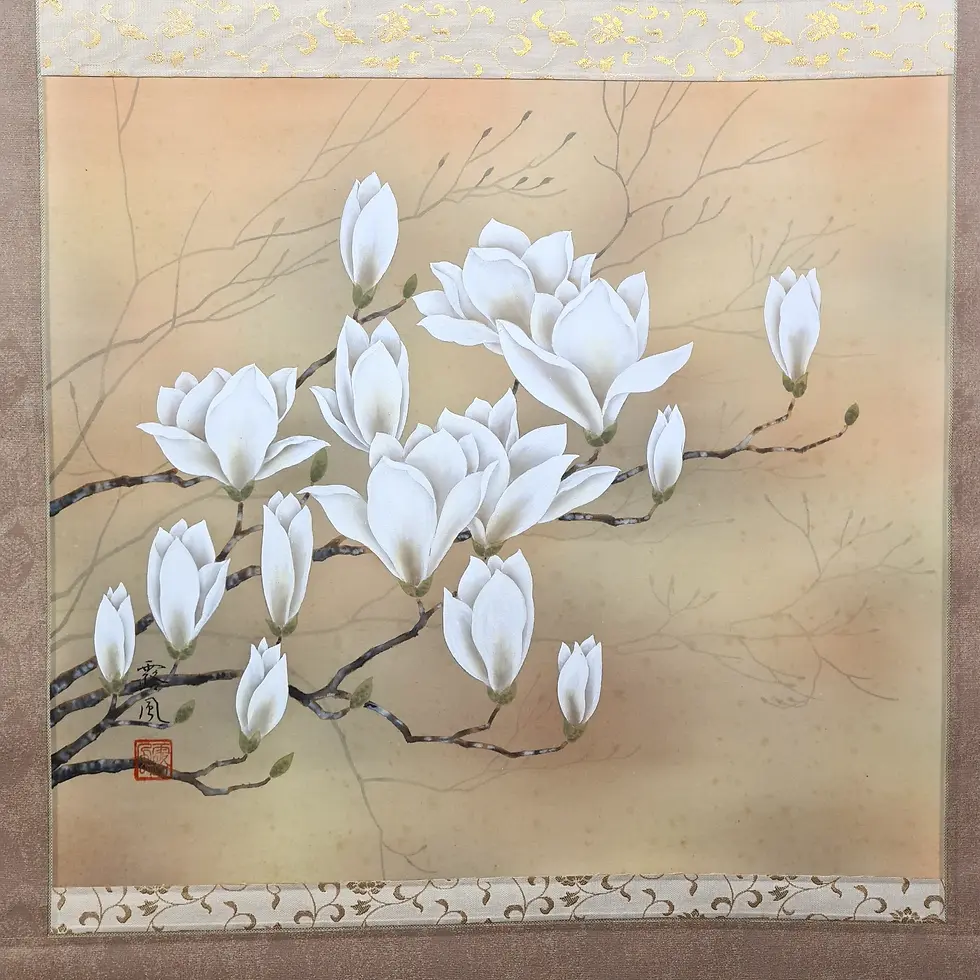 Miniatura: dipinto giapponese rotolo kakejiku magnolia