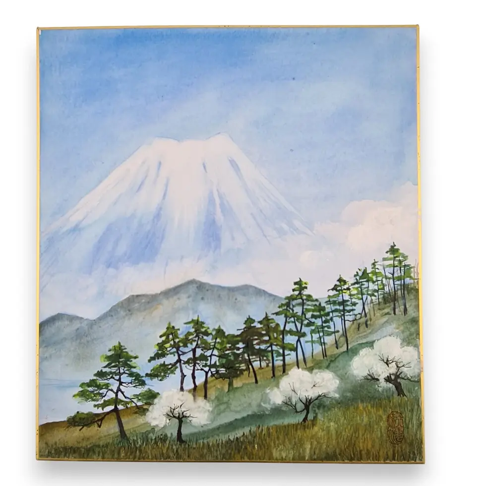 dipinto giapponese shikishi monte fuji