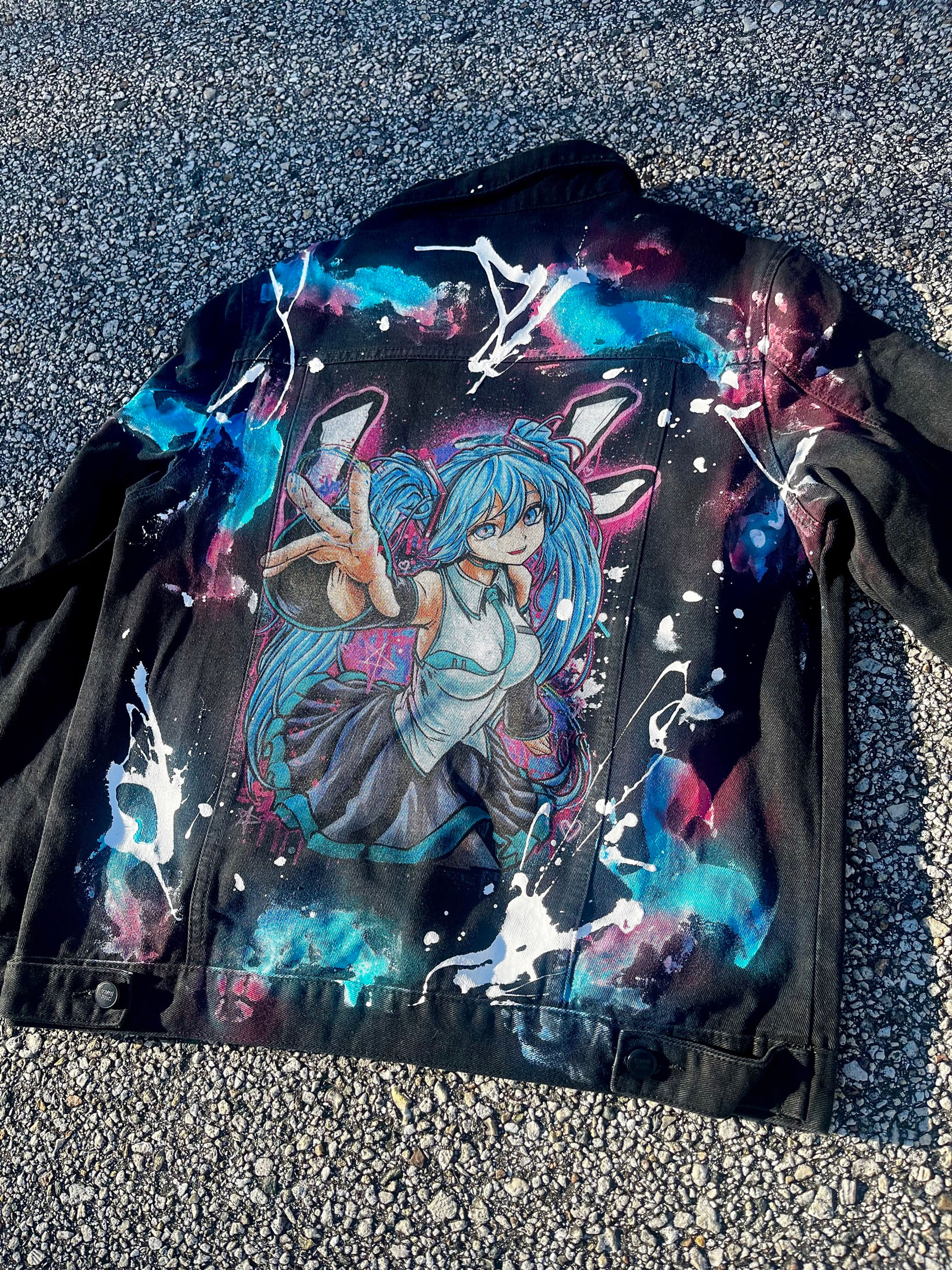 Anime Girl Singer Black Denim Jacket