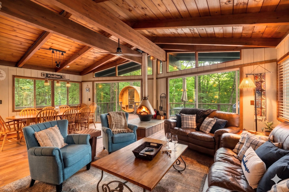 Gather around the iconic fireplace after a day skiing Schuss Mountain, golfing Bellaire courses, or relaxing at nearby resort pools.