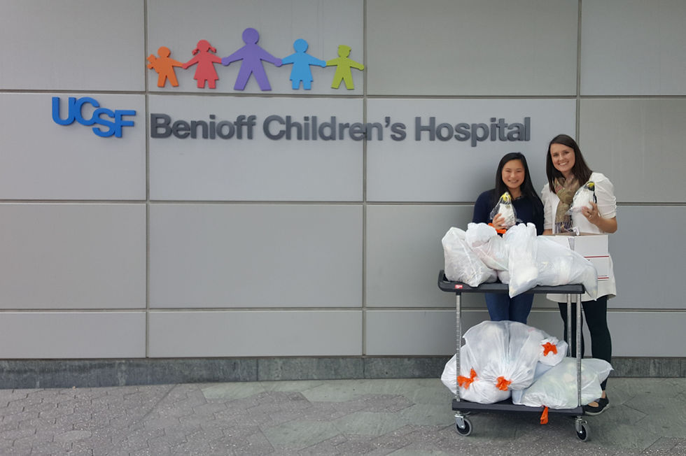 Chris Wong (Left) and Amanda McGee (Right) with the donations for the UCSF Benioff Children's Hospital