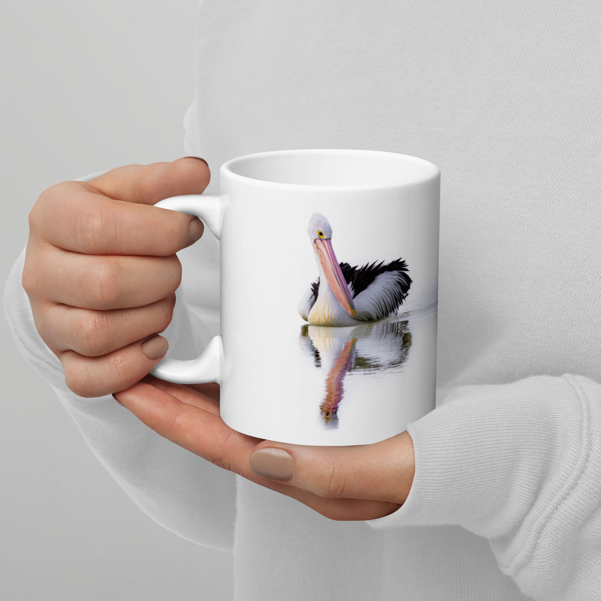 pelican reflection White glossy mug