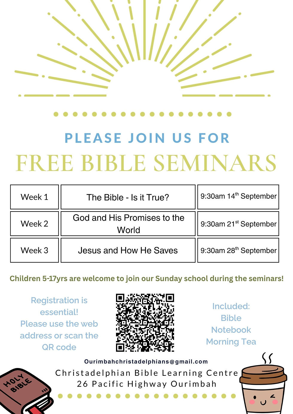 Week 3- Free Seminars and Sunday School