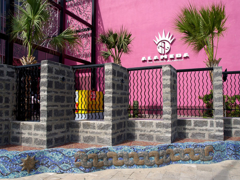 Outside of the Museo Alameda in San Antonio, Texas with mosaic tiled enhancements.