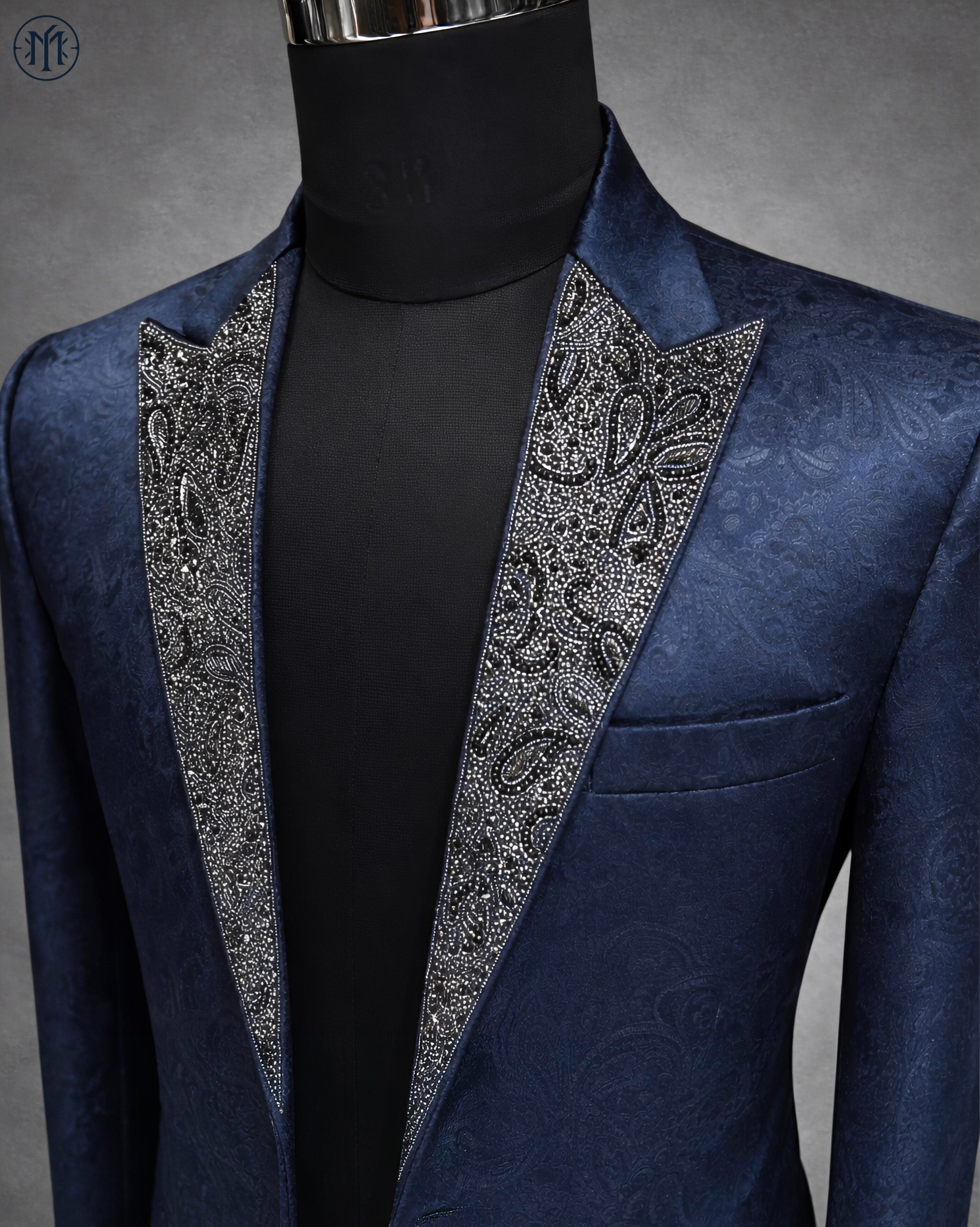 Zari-Embroidered Paisley Blue Designer Blazer