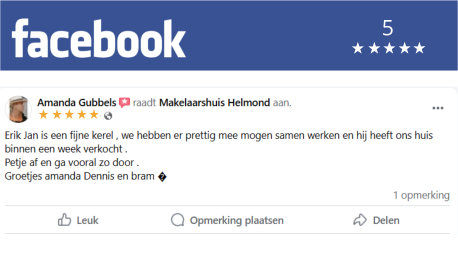 Facebook en social media review beste makelaar van Helmond. Makelaarshuis Helmond voor al uw woon-vraagstukken