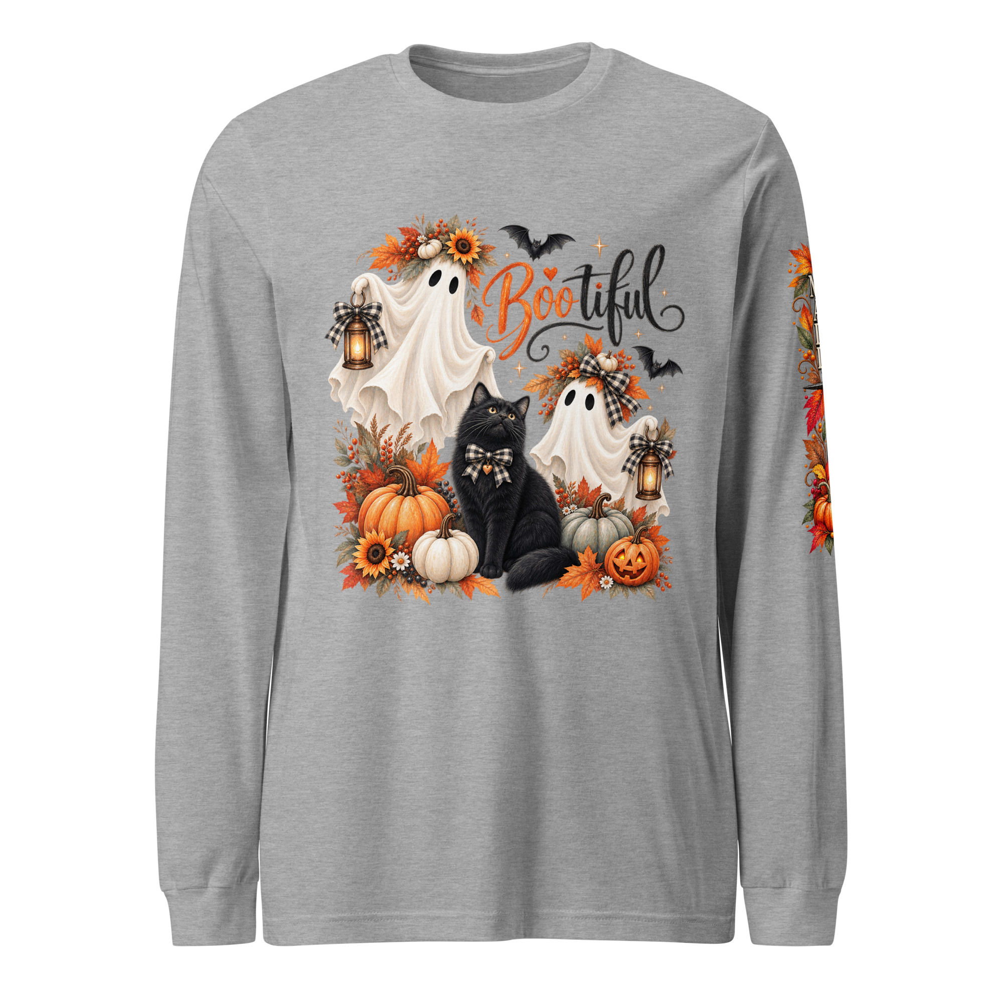 Black Cat Halloween Shirt – Ghost & Pumpkin Fall Graphic Tee