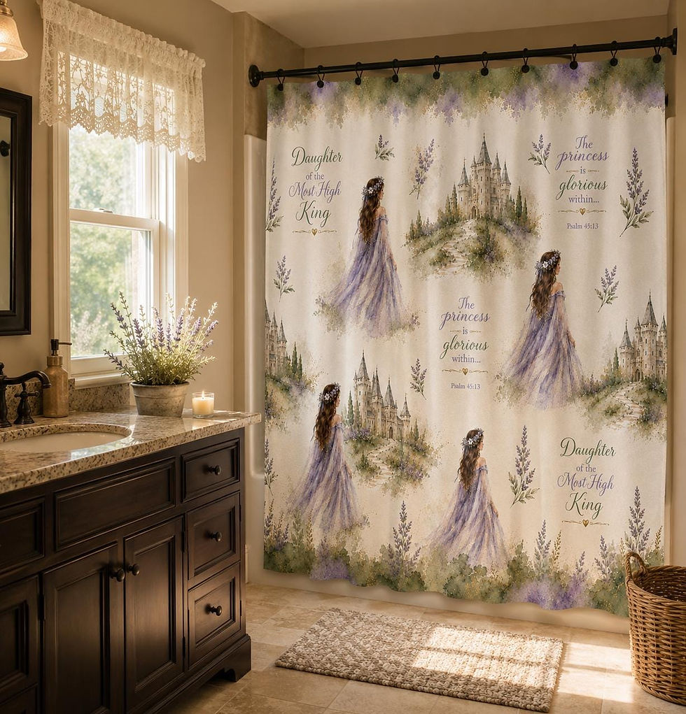 Thumbnail: Lavender Shower Curtain, Christian Shower Curtain, Botanical Bathroom Decor