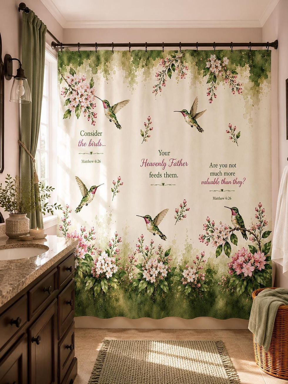 Thumbnail: Hummingbird Shower Curtain, Floral Shower Curtain, Bird Shower Curtain