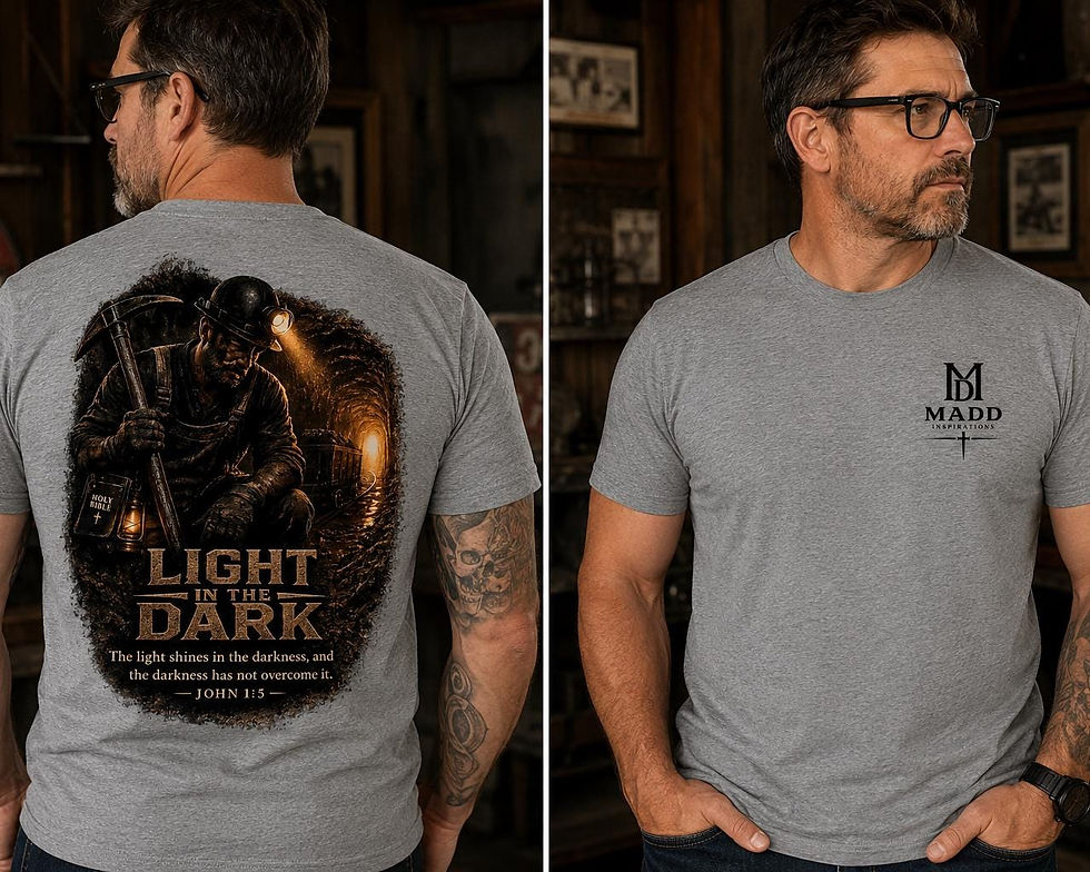 Thumbnail: Christian Coal Miner Shirt, Light In The Dark T-Shirt, John 1:5 Faith Tee