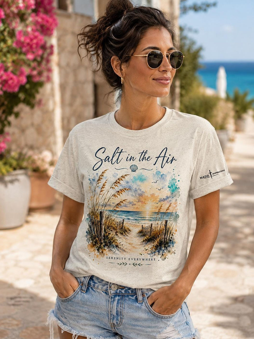 Thumbnail: Salt in the Air Serenity Everywhere Shirt, Coastal Watercolor Beach T-Shirt