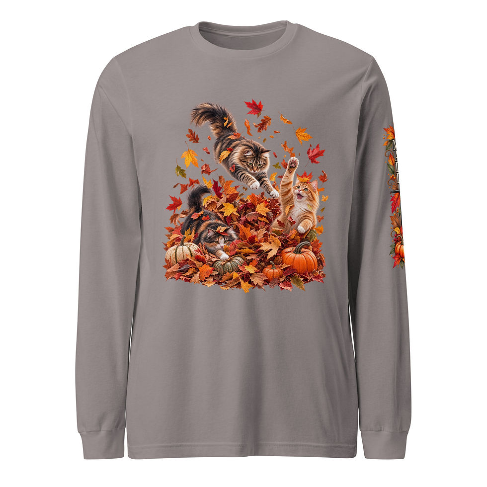 Thumbnail: Fall Cat Long Sleeve Shirt – Autumn Cats & Pumpkins Tee