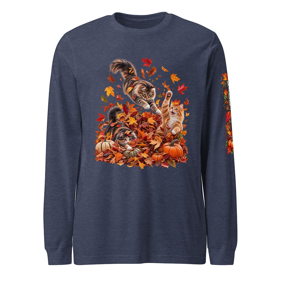 Thumbnail: Fall Cat Long Sleeve Shirt – Autumn Cats & Pumpkins Tee