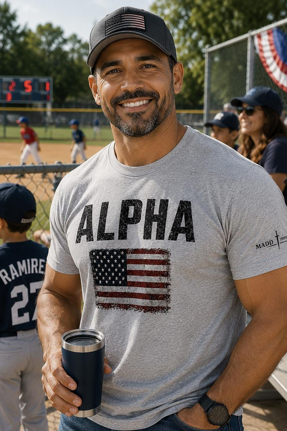 Thumbnail: ALPHA Patriotic Men's T-Shirt, Distressed American Flag Shirt