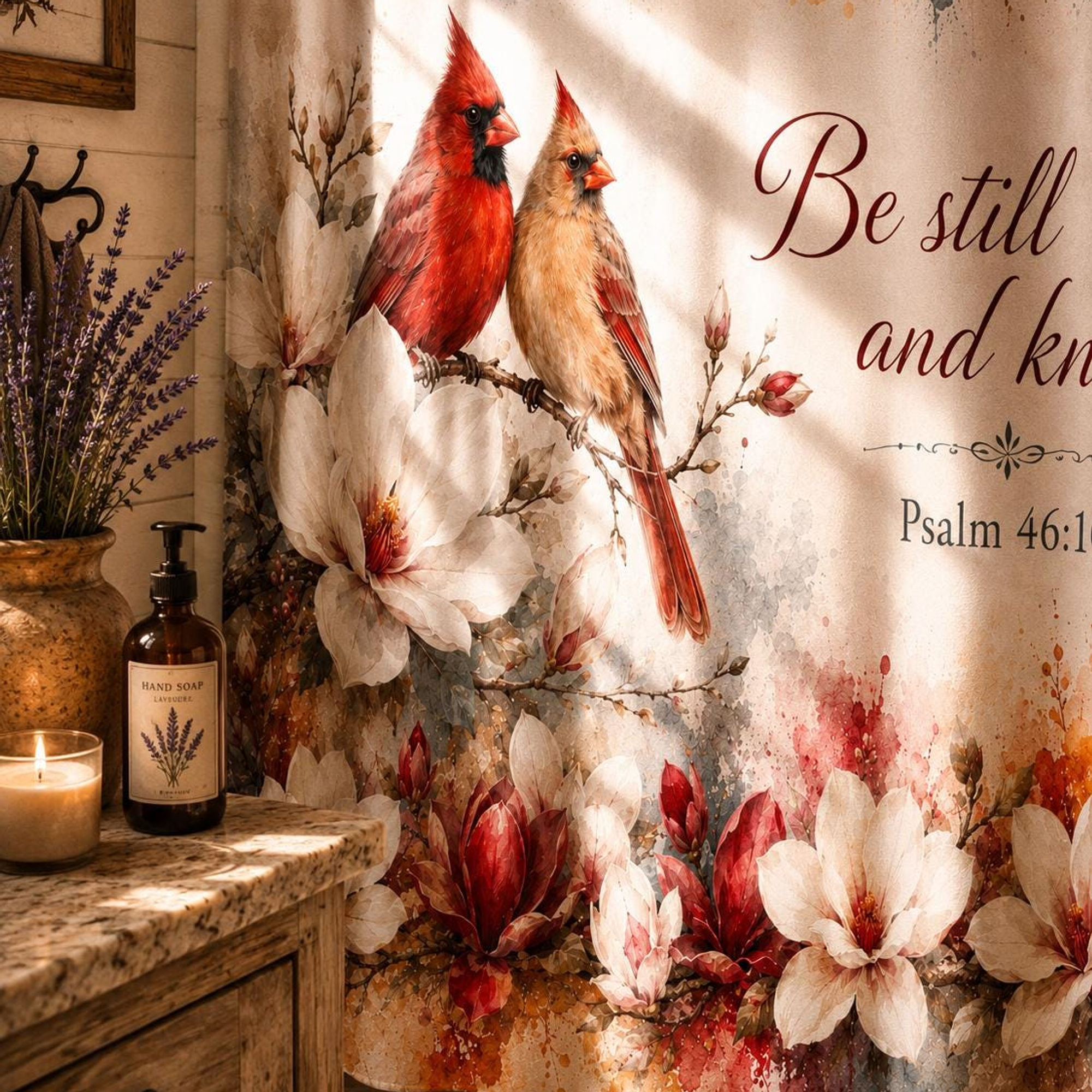 Cardinal Shower Curtain, Christian Shower Curtain, Cardinal Bathroom Decor