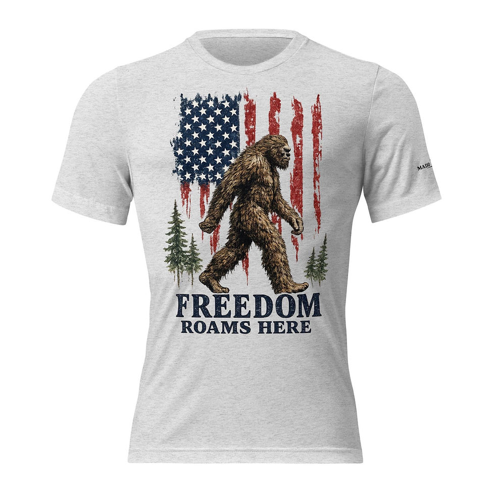 Thumbnail: Patriotic Bigfoot Shirt, Freedom Roams Here Tee, American Flag Sasquatch Shirt