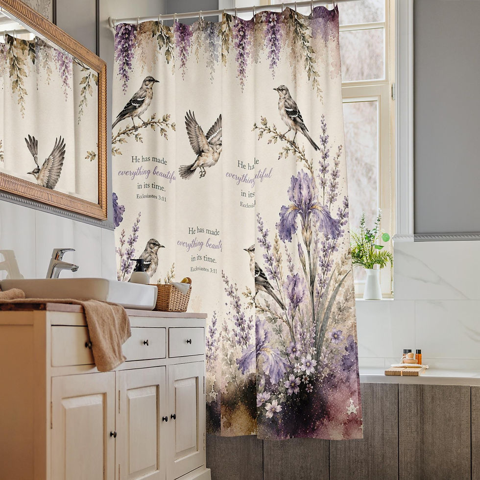 Thumbnail: Christian Shower Curtain, Ecclesiastes 3:11 Bible Verse Decor