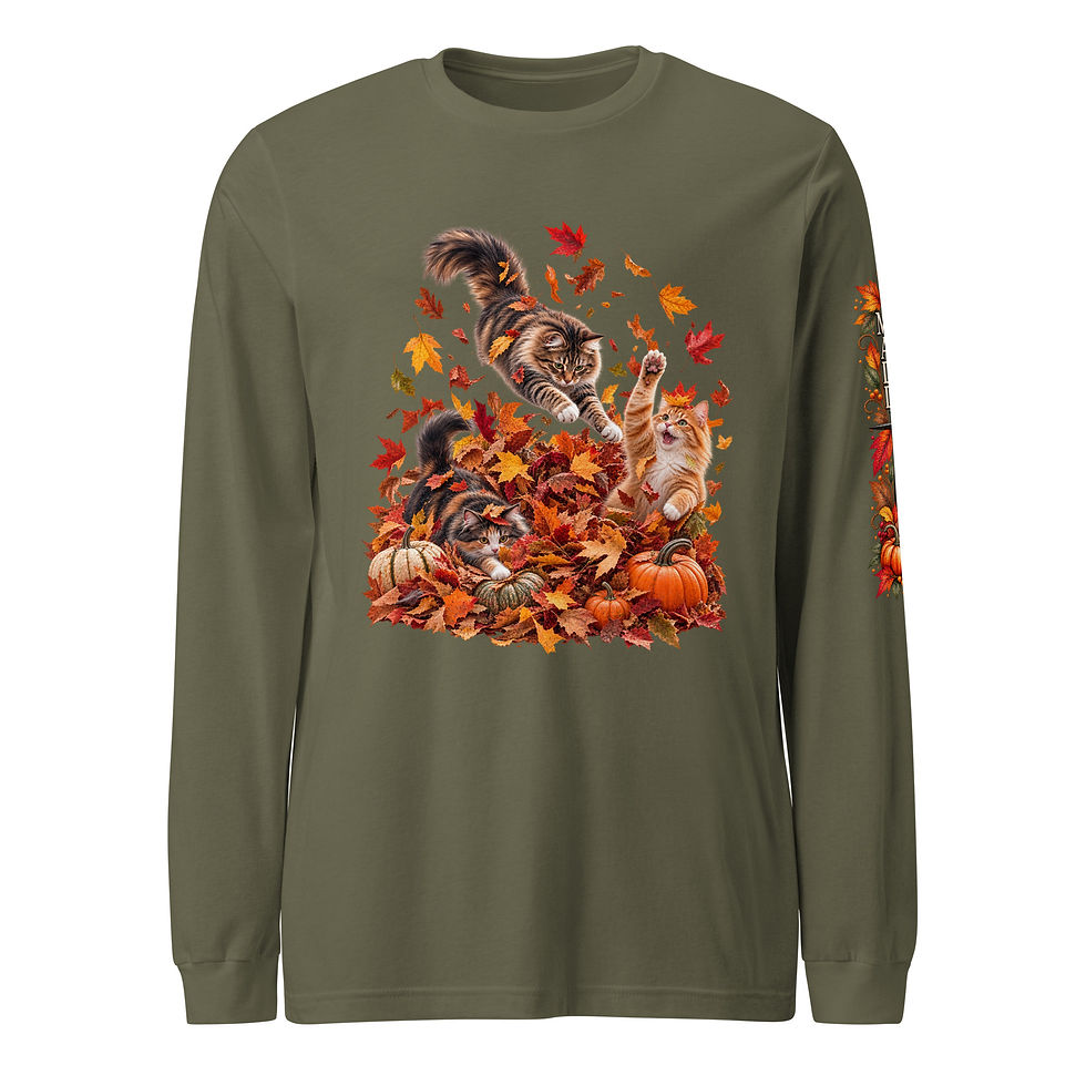 Thumbnail: Fall Cat Long Sleeve Shirt – Autumn Cats & Pumpkins Tee
