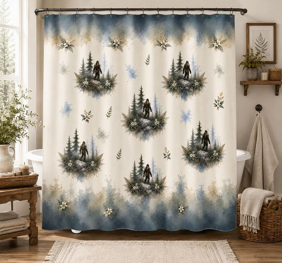 Thumbnail: Bigfoot Shower Curtain, Sasquatch Bathroom Decor, Rustic Cabin Bathroom Decor