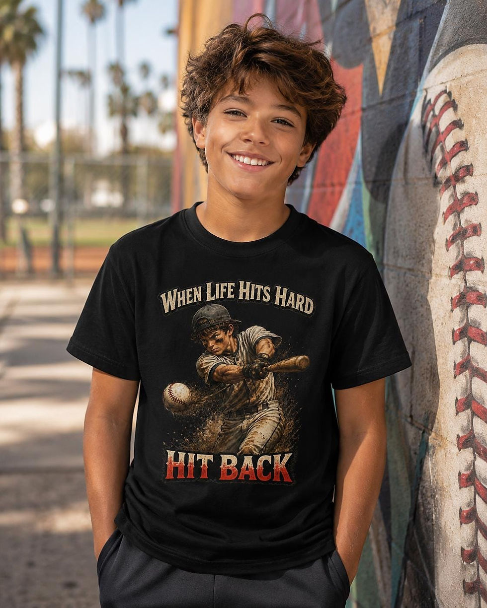 Thumbnail: When Life Hits Hard Hit Back Baseball Shirt, Youth Baseball Tee