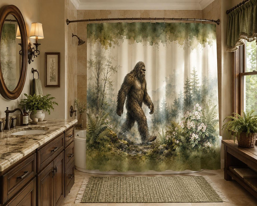 Thumbnail: Bigfoot Shower Curtain, Sasquatch Bathroom Decor, Rustic Cabin Bathroom