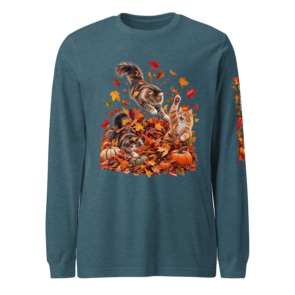 Thumbnail: Fall Cat Long Sleeve Shirt – Autumn Cats & Pumpkins Tee