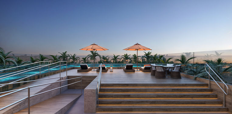Piscina e Deck no Roofotp do Sunset Exclusive Resort com vista para o pôr do sol de Porto de Galinhas