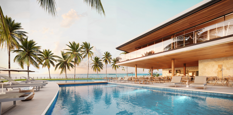 Fachada do Beach Club do Habitá Home Resort com vista para o mar de Porto de Galinhas Praia do Cupe