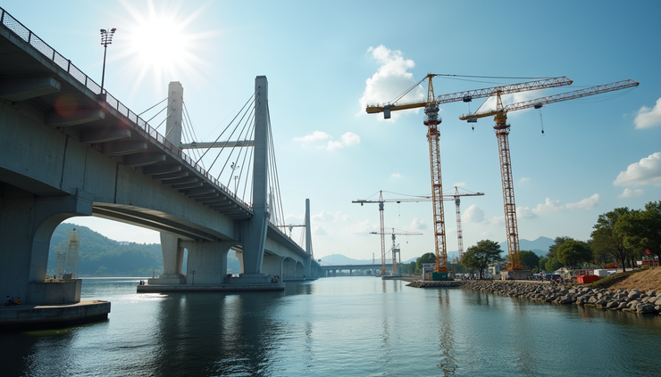 Eye-level view of the Padma Bridge in Bangladesh under construction