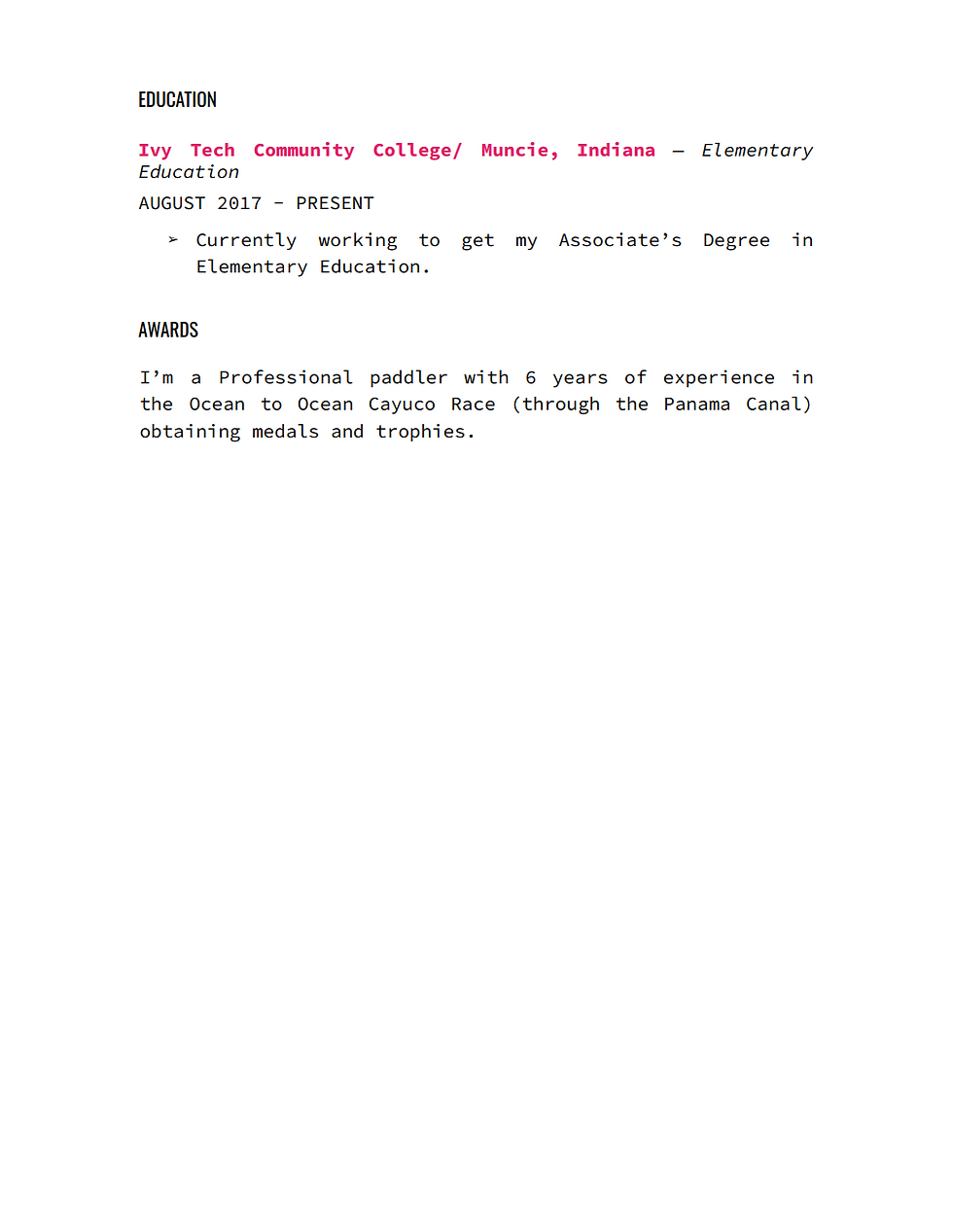 RESUME PAGE 3