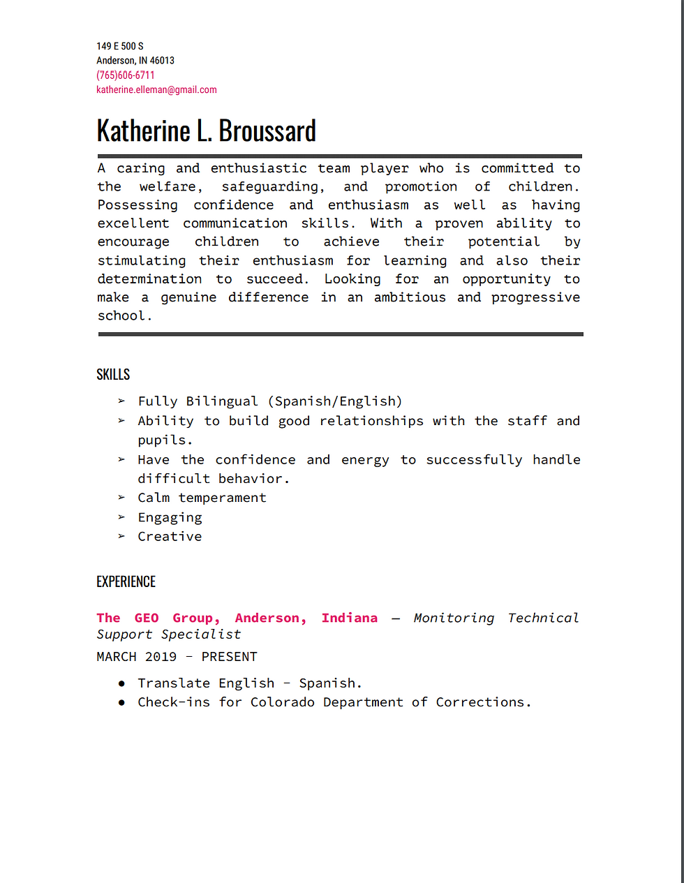 RESUME PAGE 1