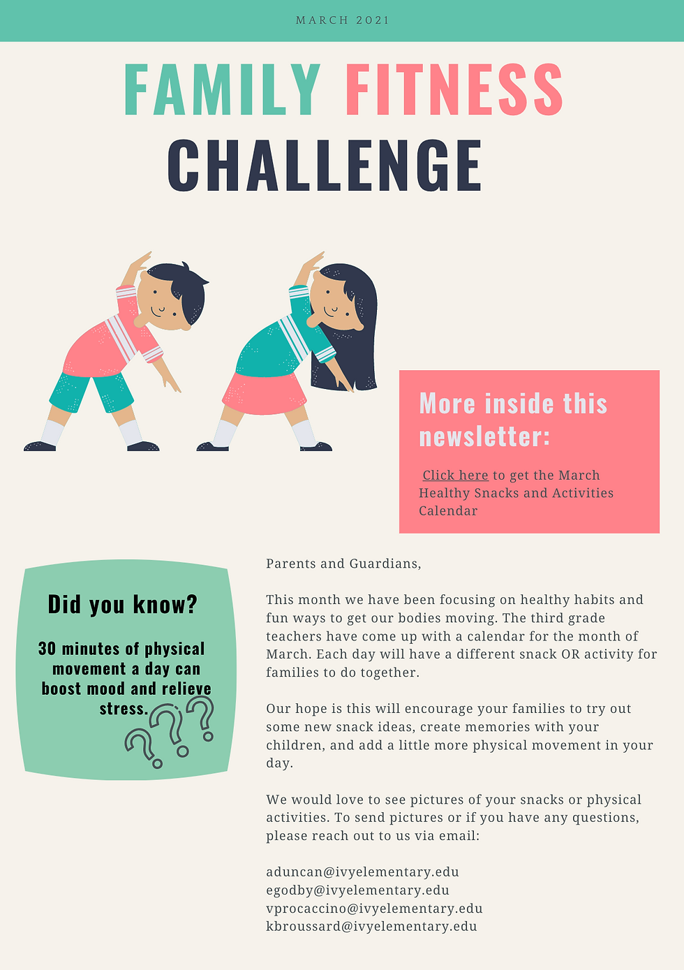 FAMILY FITNESS CHALLENGE NEWSLETTER