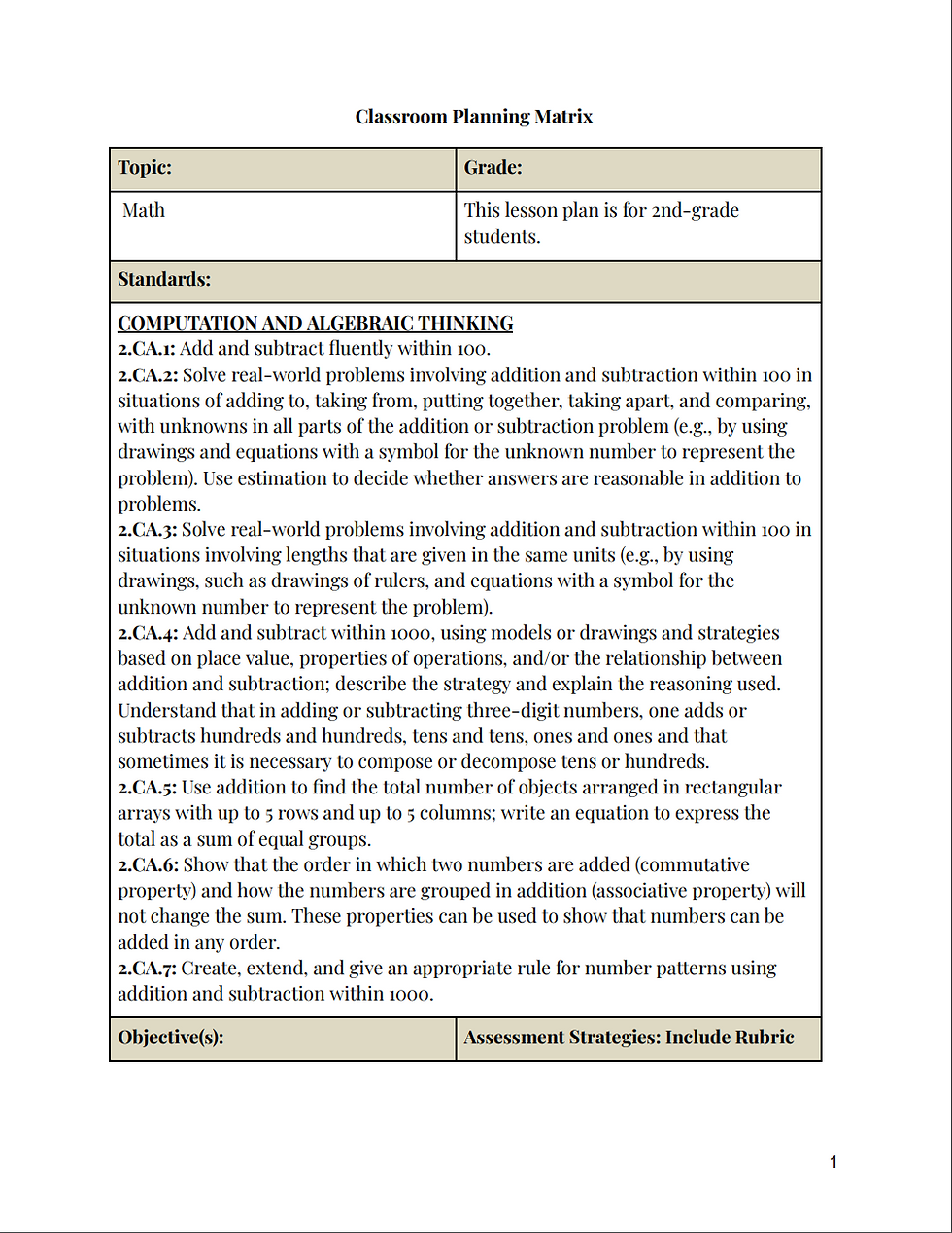 CONFERENCE #3 LESSON PLAN 1
