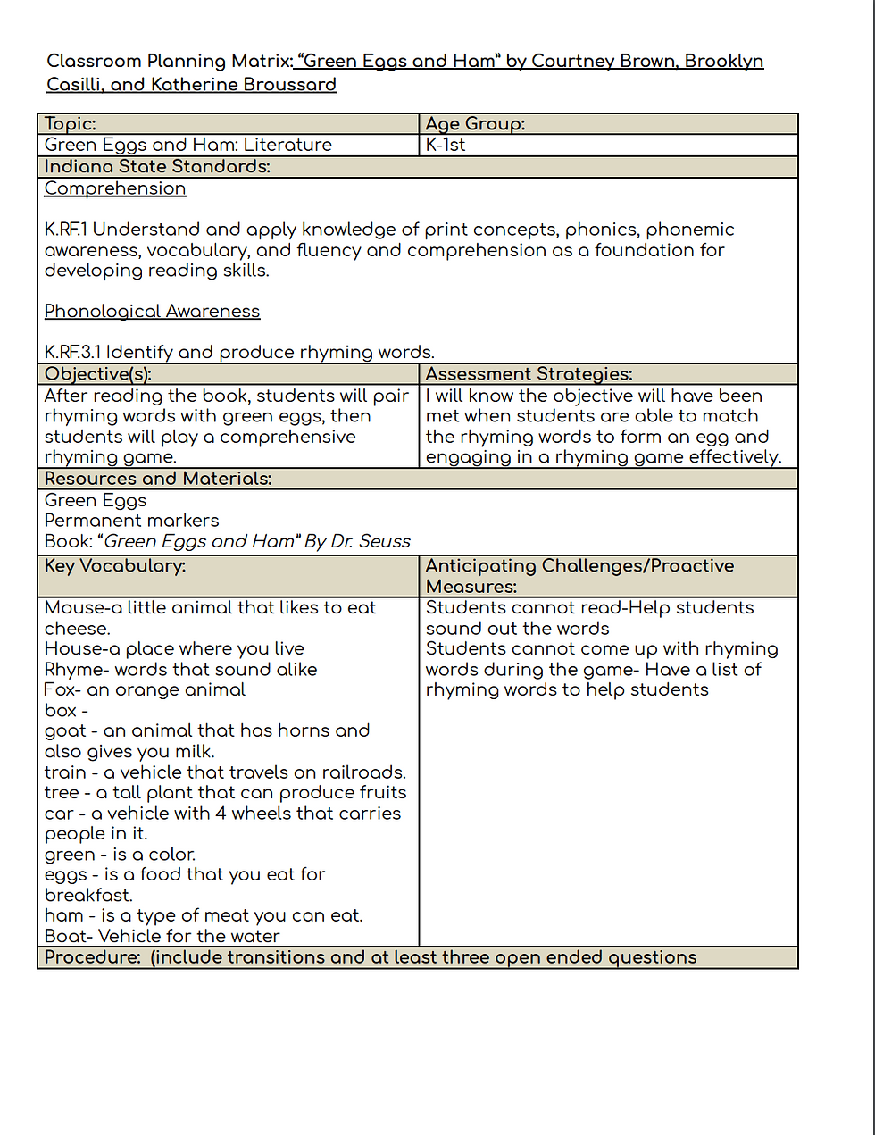 INTEGRATED LITERACY LESSON PLAN 1