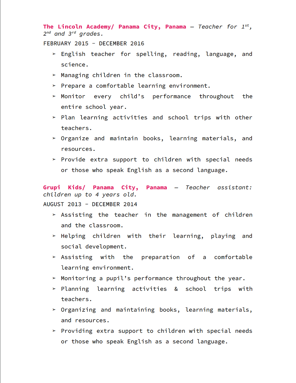 RESUME PAGE 2