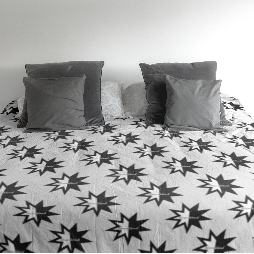 Thumbnail: Grey diagonal pattern arctic fleece blankets on a bed.