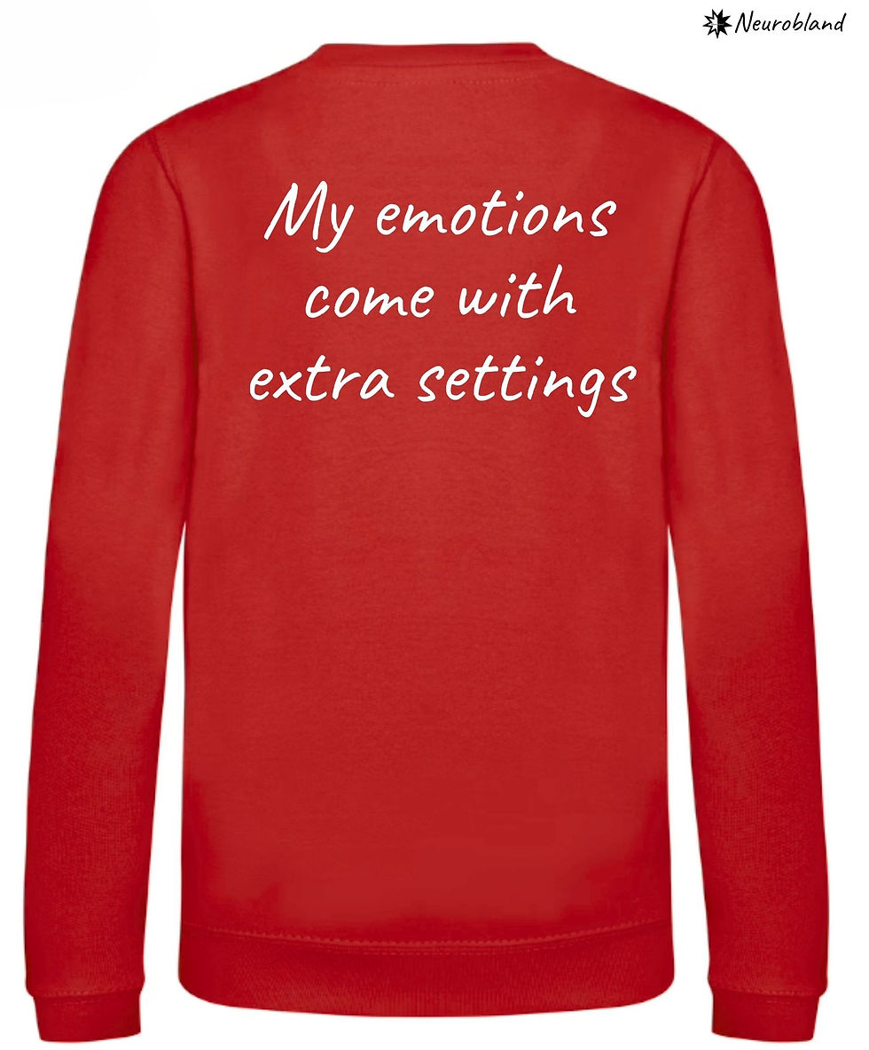Thumbnail: Red Kids jumper with 'My emotions come with extra settings' text.