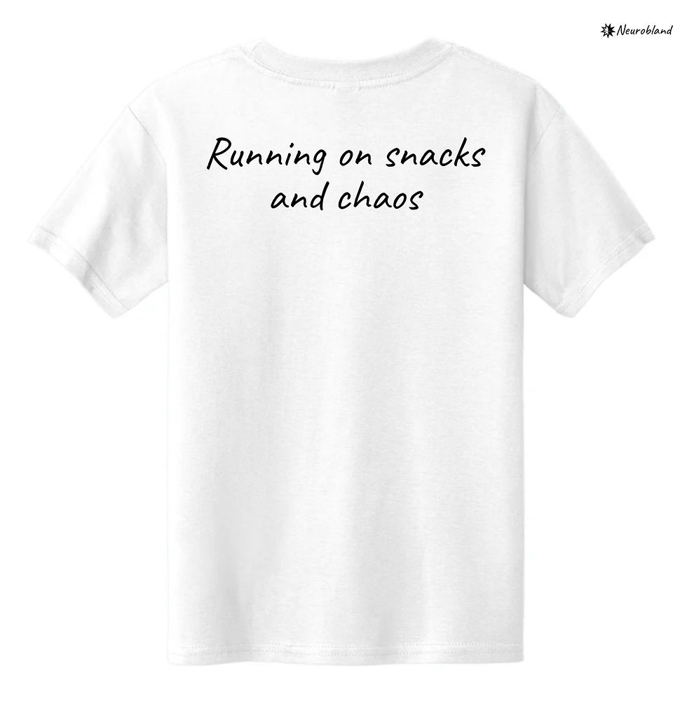 Thumbnail: Kids t-shirt with 'Running on snacks and chaos' text