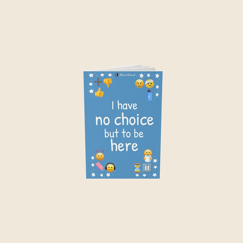 Blue A5 Quiet Words notebook with emojis and quote.