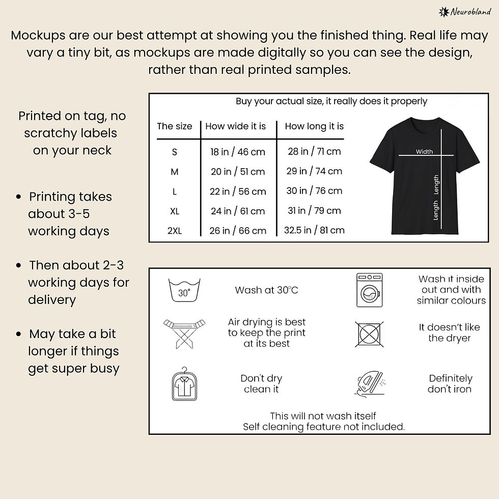 Thumbnail: Size chart and care guide for My Nervous System T-Shirt