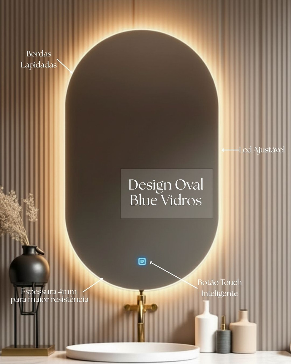 Miniatura: Espelho Oval com Led Touch Premium 4mm 55x95cm – Design Moderno
